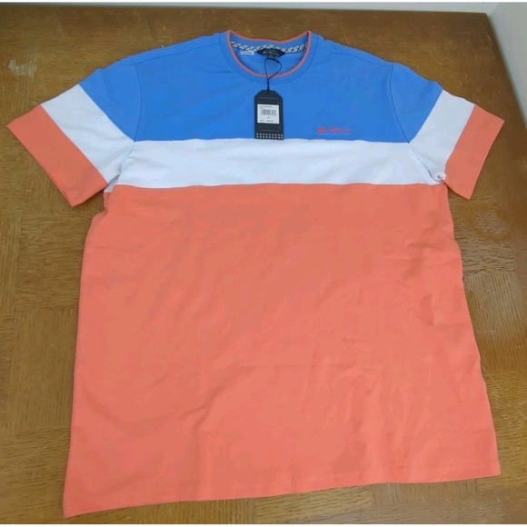Ben Sherman Other - Ben Sherman "CORAL" Men's Color Block Stripe T-Shirt Blue Orange Size XL New NWT